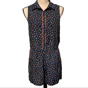 Flying Tomato Novelty Hat Print Sleeveless Button Front Romper Women's Small
